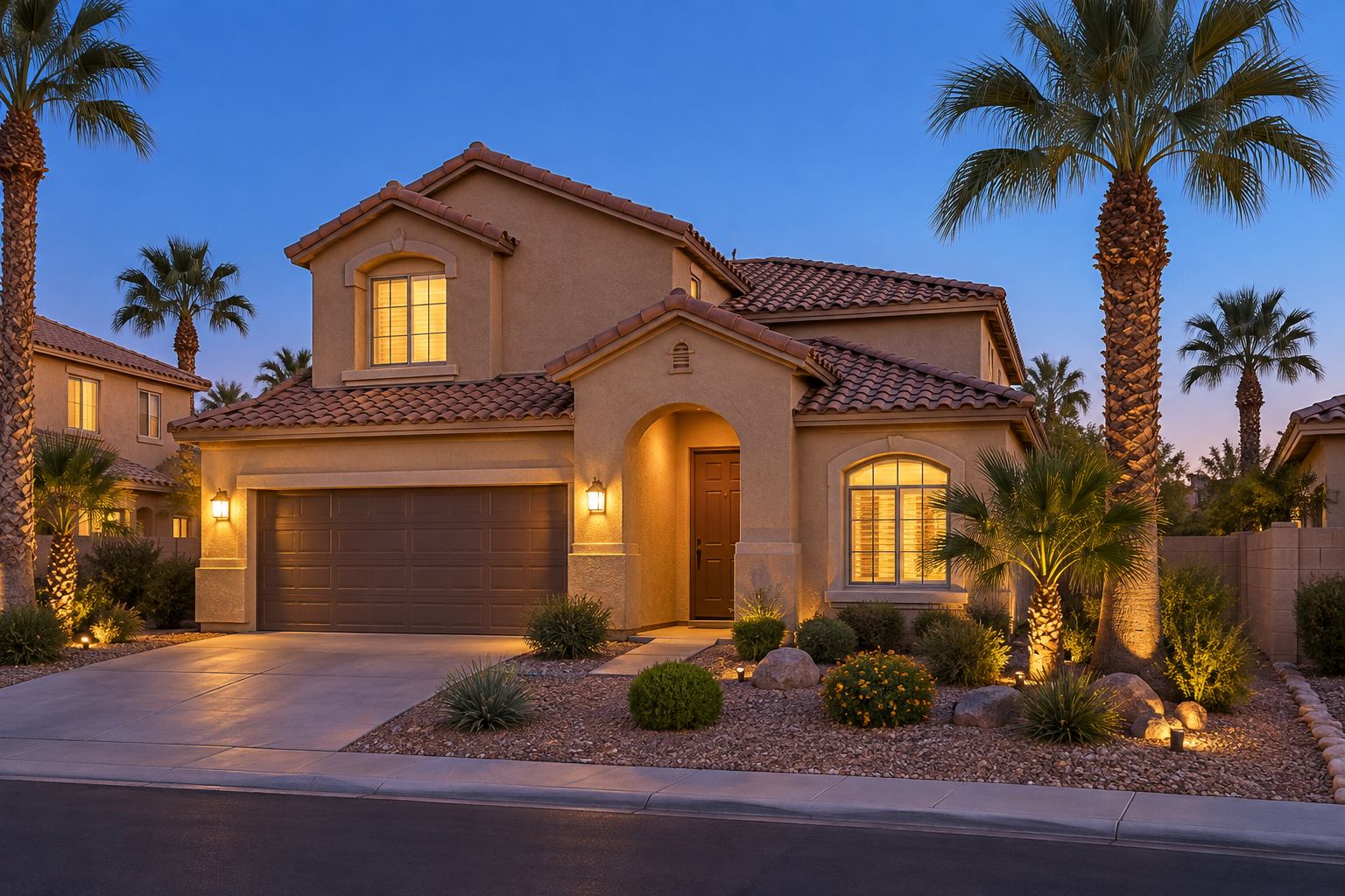 A Las Vegas area home at dusk, illustrative